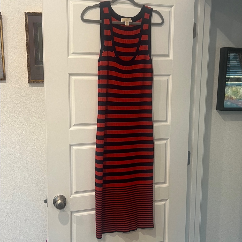 Michael Kors burnt orange and navy striped midi